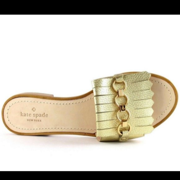 Kate Spade Brie Gold Leather Kiltie Slide Sandals in Metallic size 6.5 - Picture 3 of 10